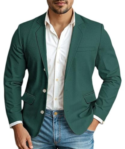 Oanviso Homme Blazer Veste de Costume Slim Fit Blazers pour Business Mariage Soirée Blouson de Smoking Jacket Costume Moderne Mince Vestes Haut de Fête Chemise B Vert Foncé XXL