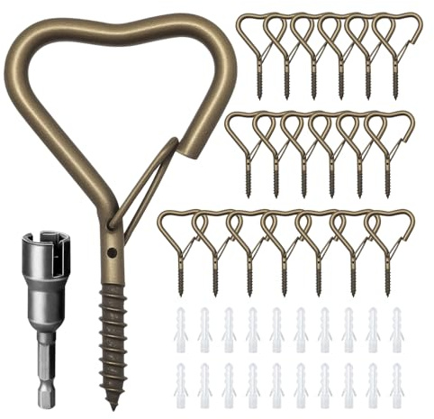 Ticway 20 Stück Herzförmige Screw Hooks Haken für Lichterketten im Freien, Schraubhaken für Außenlichter, Partylichter, Garage, Vogelfutterspender, Laternen, Windspiele (Bronze, 20 Stück)