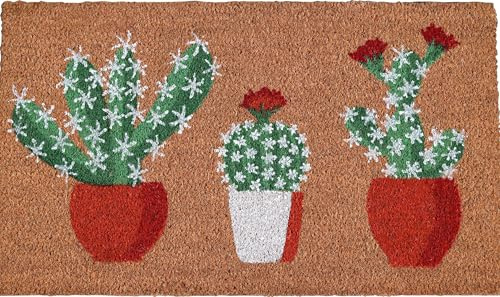 COCONIQ Coir Door Mats 43x76 cm, Non-Slip Sturdy, PVC Backed Heavy Duty, Easy to Clean, Ideal for Door Entrance, Patio, Porch, Backyard, Garages, Sparkling Cactus
