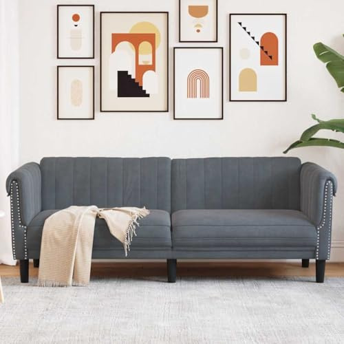 Massbinet Sofa 3-Sitzer Dunkelgrau Samt Moderner Gepolsterter Akzentstuhl mit Kissen