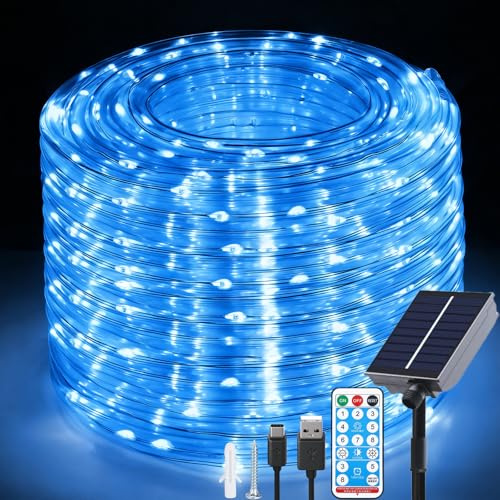 Fonysien 20M 200LEDs Solar Lichtschlauch Außen, Wetterfest Schlauch Lichterketten mit 8 Modi, Fernbedienung Solar & USB Lichterkette Außen für Weihnachten Garten Hochzeit Terrasse Balkon