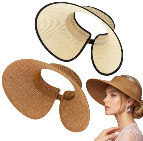 Utensilsto 2 Paar Sonnenhut Pferdeschwanz für Frauen Beige, Khaki