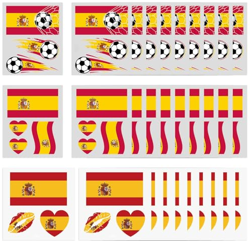 JYXNU 30 Stück Spanien Flagge Tattoo Gesicht Wasserfeste Fanartikel für Fußballfans und Nationalfeiertag Temporäre Flaggen Aufkleber Set für Haut und Wangen Ideal für Sportevents und Mottopartys