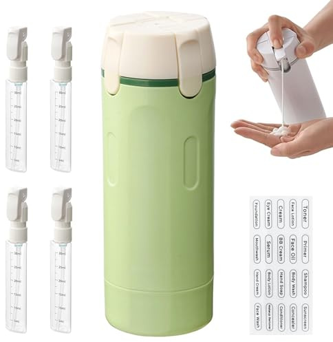 4 In 1 Reiseflaschen Zum Befüllen,Reiseflaschen für Toilettenartikel,Auslaufsichere Reise Flaschen Set,4-in-1-Reisespender,mit Skala und Etikett,Tragbare Reisegröße Behälter,für Familie Reisen