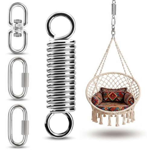 SINAYREK Resorte 304 para Silla Colgante 360°, Gancho Giratorio Acero INOX con 2 Mosquetones, Capacidad 250kg. Suspensión para Hamaca, Saco Boxeo, Cuna, Yoga, Columpio, Toldo Solar