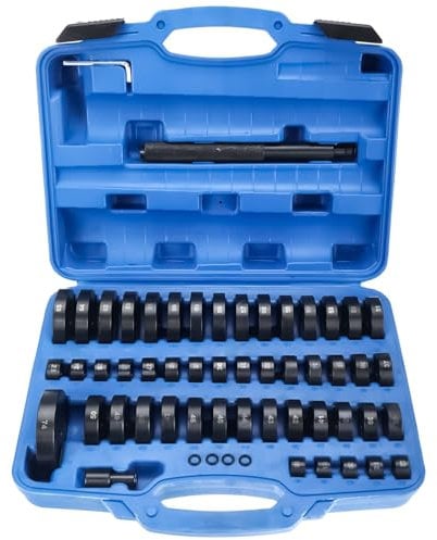 FreeTec Set da 52 Pezzi Cuscinetti per Ruota, Dischi di Montaggio, Guarnizioni Radiali, Pistoni, Cuscinetti, Elastici, Estrattori, Pressori, Presse, Strumento, Set Guida 18-65 mm
