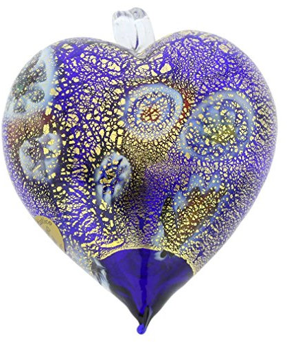 Glas von Venedig Murano-Glas-Herz-Weihnachtsverzierung Blau und Gold. Weihnachtsschmuck aus mundgeblasenem Glas für Weihnachtsdekoration, italienisches handgemachtes