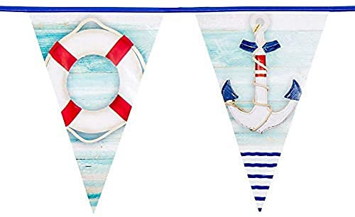 Boland 44380 - Wimpelkette Navy, Länge 600 cm, Anker, Rettungsring, Maritim, Fahnenkette, Kunststoffgirlande, Hängedekoration, Dekoration, Girlande, Mottoparty, Karneval, Kindergarten, Geburtstag