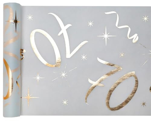 Tischläufer Weiß-Gold 70 Jahre 30 cm x 5 m Dekostoff Banner Tischdecke Tischband