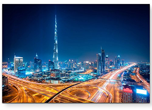 Paul Sinus Art Leinwandbilder | Bilder Leinwand 120x80cm Skyline bei Nacht - Dubai