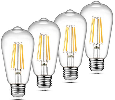 Ascher Vintage LED Edison Bulbs, 6W, Equivalent 60W, Non-Dimmable, High Brightness Warm White 2700K, ST58 Antique LED Filament Bulbs with 80+ CRI, E26 Medium Base, Clear Glass, Pack of 4