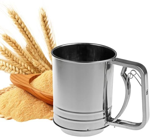 AEX Flour Sifter-Stainless Steel Hand Held Flour Sifter, Flour Shaker Cup for Home Kitchen with Large Capacity Baking Sieve Cup for Icing Sugar Cake Flour (Silver)