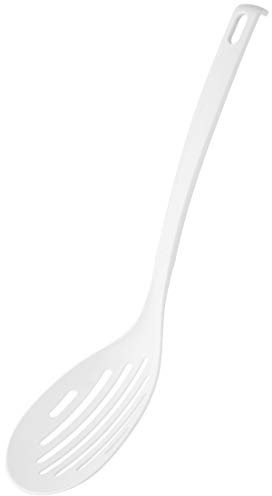 FACKELMANN 24298 Abseihlöffel Blanca, Küchenhelfer aus Kunststoff, Schaumlöffel für beschichtete Töpfe und Pfannen (Farbe: Weiß), Menge: 1 Stück