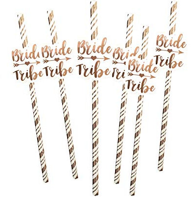 Alandra Party STRAW-TRIBE Bride Tribe Straws Cream & Rose Gold Metallic, Pack of 6,One Size