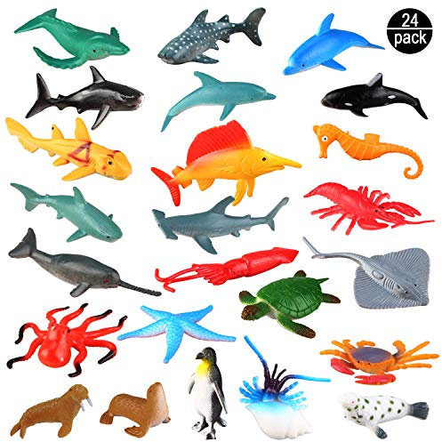OOTSR Meerestiere Spielzeug - 24 Stück Ausgewählte Mini Vinyl Plastik Tiere als Spielzeugset, Realistisch Unterwasser Tiere Badespielzeug Figuren für Kinder Zum Lernen, Party, Kuchen