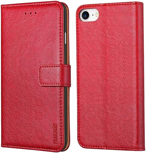 Peakally Handyhülle für iPhone SE 2022 5G/SE 2020/6/6S/7/8 Hülle, Premium Leder Flip Case Tasche Schutzhülle Brieftasche Klapphülle [Kartenfächer] [Standfunktion] [Magnet] - Rot