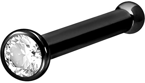 PIERCINGLINE Nasenstecker Titan farbiger Kristall Nasenpiercing Schwarz Kristallklar