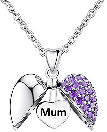 LSDesigns Mamma cuore ciondolo e collana inscritta Mum - S925 argento sterling viola cubic zirconia signore