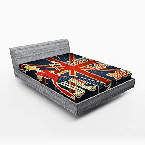 ABAKUHAUS Städtisch Spannbetttuch, London Englisch Man-Flagge, Soft Dekorativer Stoff Bettwäsche Rund-um Elastischer Gummizug, 140 x 200 cm, Rot Blau