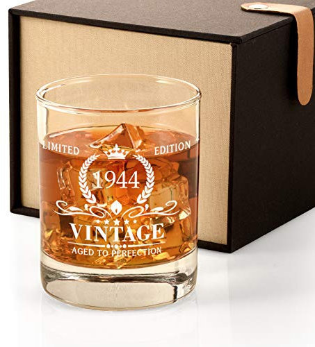 Triwol 1944 80th Birthday Gifts for Men, Vintage Whiskey Glass 80 Birthday Gifts for Dad, Son, Husband, Brother, Funny 80th Birthday Gift Present Ideas for Him, 80 Year Old Bday Party Decoration