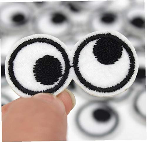 BYFRI 10pcs Lustige Schwarze Weiße Gestickte Augen Patches Eisen Auf Kleine Kleidung Applikationen DIY Jeans Rucksack Mäntel Aufkleber