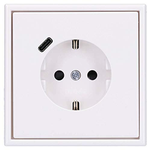 Jung SCHUKO USB-Steckdose Typ C (max. 3A) Komplett-Set Serie LS: Steckdose LS152018CWW und 1-fach Rahmen LS981WW Alpinweiß