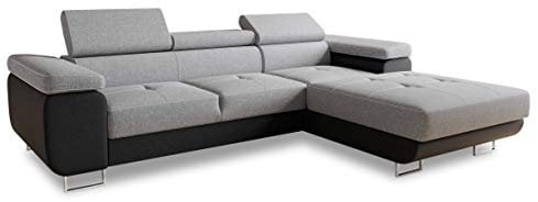 Ecksofa Divo mit Schlaffunktion, Bettkasten und Kopfteilverstellung, Polsterecke, Wohnlandschaft, Sofagarnitur, Couch, Sofa, Federkern (Schwarz + Grau (Soft 011 + Sawana 21), Ecksofa Rechts)