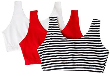 Fruit of the Loom Women's Built Up Tank Style Sports Bra Fashion Colors, Opaque, Skinny Stripe/White/Red Hot, 42 (Pack of 3)