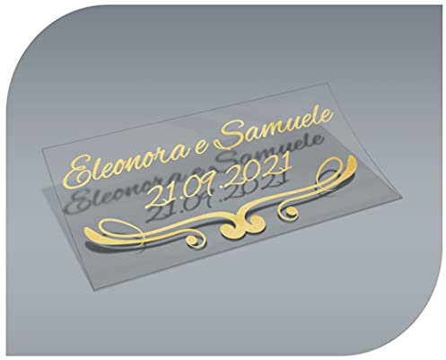 Personalisierbare Aufkleber mit Namen und Datum, transparent, Aufkleber für Einladungen, Hochzeiten, Taufen, Verlobungen, Kommunionen, Geburtstage, Partys, Vintage, Stempel (Modell 1)
