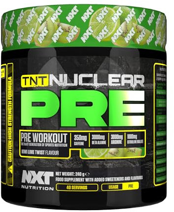NXT Nutrition TNT Nuclear Pre Workout – Pre Work Out Energy Drink| L-Citrulline, Beta Alanine, 350mg Caffeine for Pump, Endurance & Focus - 40 Servings, Vegan | Kiwi Lime