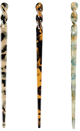 Yunmoxiao 3Pcs Hair Sticks for Long Hair,7 Inch Acetate Pins Retro Simplicity Vintage Chopstick Leopard Print Women and Girls Bun Hairstyles Decorative Holder, Multicolor, 3 Count (Pack of 1)