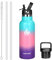XACIOA Water Bottle Stainless Steel with Straw -for Hot/Cold Drinks 500/750/1000ml Vacuum Insulated Flask Leak Proof Drink Sport,BPA Free - with 2 Replacement Lid and Straw Brush