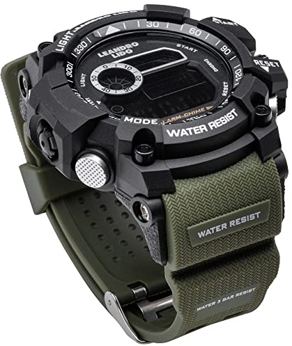 Leandro Lido Monza/Genoa/Palermo/Rimini/Parma digital 12-Bit-Display Freizeit Outdoor Stundensignal-Funktion 53 mm Alarm Stoppuhr wasserdicht 3 ATM Unisex Damen Herren Sports Watch