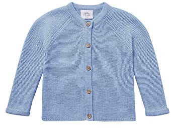Stellou & friends Cardigan per bambini in cotone, con bottoni effetto legno e maniche raglan oblique, Celeste., 74/80 cm