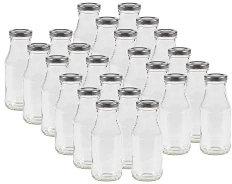 12 leere Glasflaschen Flaschen 150ml EPI mit Schraub-Deckel Silber zum selbst befüllen von Milchflaschen, Saftflaschen, Smoothie Flaschen TO43 0,15l