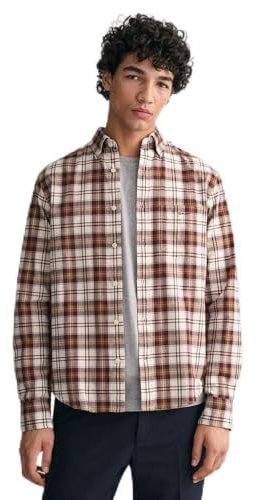 GANT Reg Ut T-Shirt à Carreaux Oxford brossé Chemise, Mustard Beige, XXL Homme