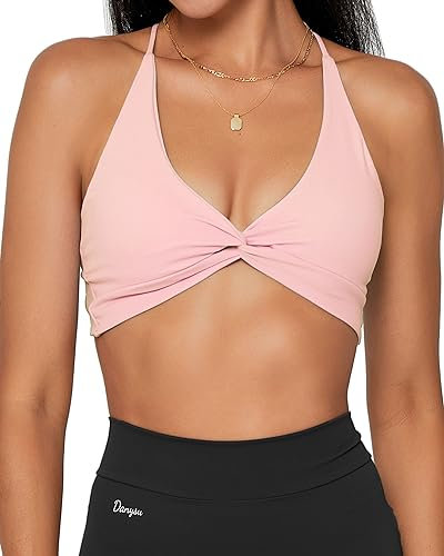 Danysu Rückenfreier Sport-BH, butterweich, Workout-Tops mit abnehmbaren, gepolsterten Yoga-Trainings-BHs, Riemen, Ausgeh-Top, #2.Twirl Front Pink Baby, X-Large