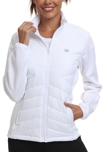 MoFiz Women's Lightweight Jackets Packable Quilted Transitional Padded Lined Jacket Warm Hybrid Down Puffer Jackets White US M