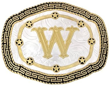 Seternaly Initiale Gürtelschnalle Cowboy/Cowgirl Rodeo Große Goldene Gürtelschnalle mit Buchstabe W für Herren Damen Jungen, Goldfarben, 4.3*3.3in