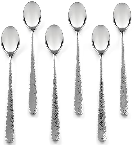 Hudson Essentials Gehämmerte Eisteelöffel, 18/10 Edelstahl, langer Griff, Löffel zum Rühren von Cocktails, Tee, Kaffee, 6 Stück - Bergamo