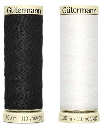 Gutermann - Filo da cucito in poliestere per cucire a mano o a macchina, ricamo e cucitura, colore bianco e nero, 1 bobina da 100 m
