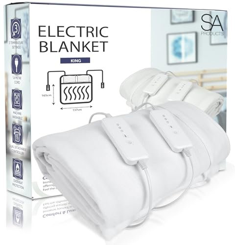SA Products Electric Heated Blanket | Electric Blanket, Detachable Remote & 3 Heat Settings | Auto Shutoff, King Electric Blanket, Machine Washable Heated Blankets 137x165cm