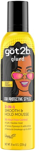 Got2b Glued 2-in-1 Smooth & Hold Hair Mousse, 8 Fl Oz, 96 Hour Frizz Control & Soft Flexible Hold for Wigs, Braids and Curls, No Stickiness and Residue, Formulated with Castor Oil & Provitamin B5