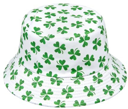 YAMEIZE St. Patrick's Day Grünes Blatt Bucket Hut - für Damen Herren Irischen Sonnenhut Double-Side-Wear Reversible Grünen Fischer Hut Kostüm Reise Strand Party