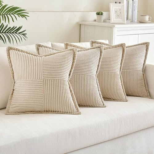 MIULEE 4er Set Kordsamt Weihnachten Kissenbezüge Weich Dekokissen Dekorativ Kissenbezug Modern Kissenhülle Sofakissen Zierkissen Couchkissen für Wohnzimmer Schlafzimmer Beige 45x45 cm