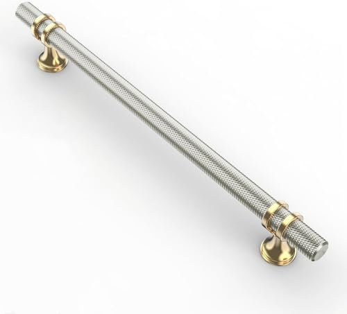 Coinkoly 10 Pack Brushed Satin Nickel and Gold Cabinet Pulls 192MM Hole Centers Kitchen Cabinet Handles Knurled Drawer Pulls Kitchen Cupboard Handles UK0002