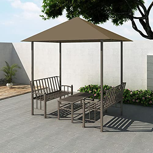 Vopese Kiosque de jardin table et bancs gris taupe 180 g/m² 2,5 x 1,5 x 2,4 m Anti-UV et imperméable Pavillon de jardin pour camping, fêtes, extérieur
