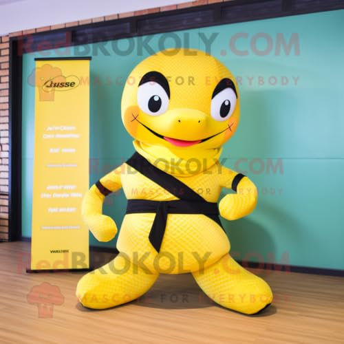 REDBROKOLY Giallo limone Anaconda personaggio costume mascotte vestito con un pantaloni da yoga e papillon