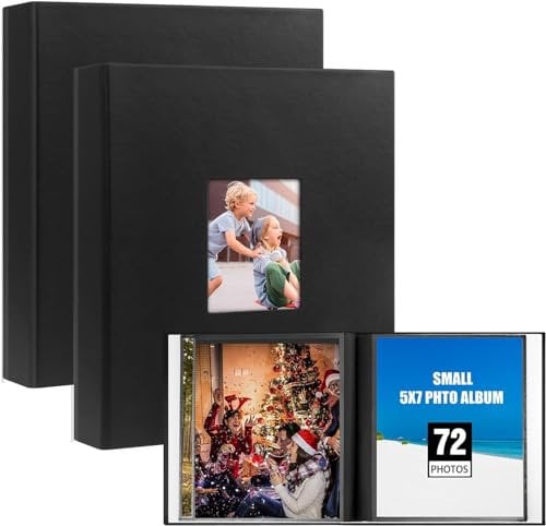 Kleines Fotoalbum 13x18 Hält 72 Fotos 2 Pack, Fotoalben 13x18 Ledereinband mit Frontfenster, schwarze Innenseiten 13 x 18 Fotobuch für Hochzeit Familie Baby Bilde (Schwarz)