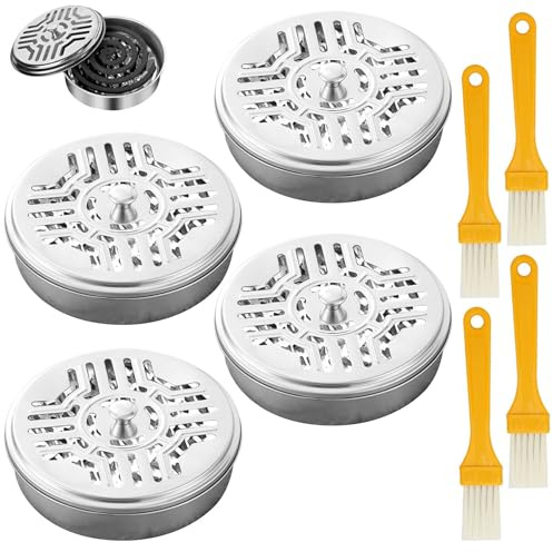 Mückenspulenhalter,4 Pcs Edelstahl Mückenspirale Halter,Portable Mückenspirale Behälter mit 4 Bürsten,Moskito Spulenhalter,Schnaken Spiralen,Halter für Moskitospulen,Insekten Spirale Halter